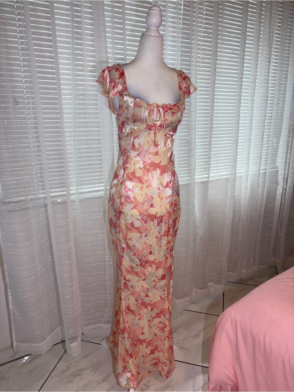 Princess Polly Floral Pink Cream Maxi Dress with Cap Sleeves